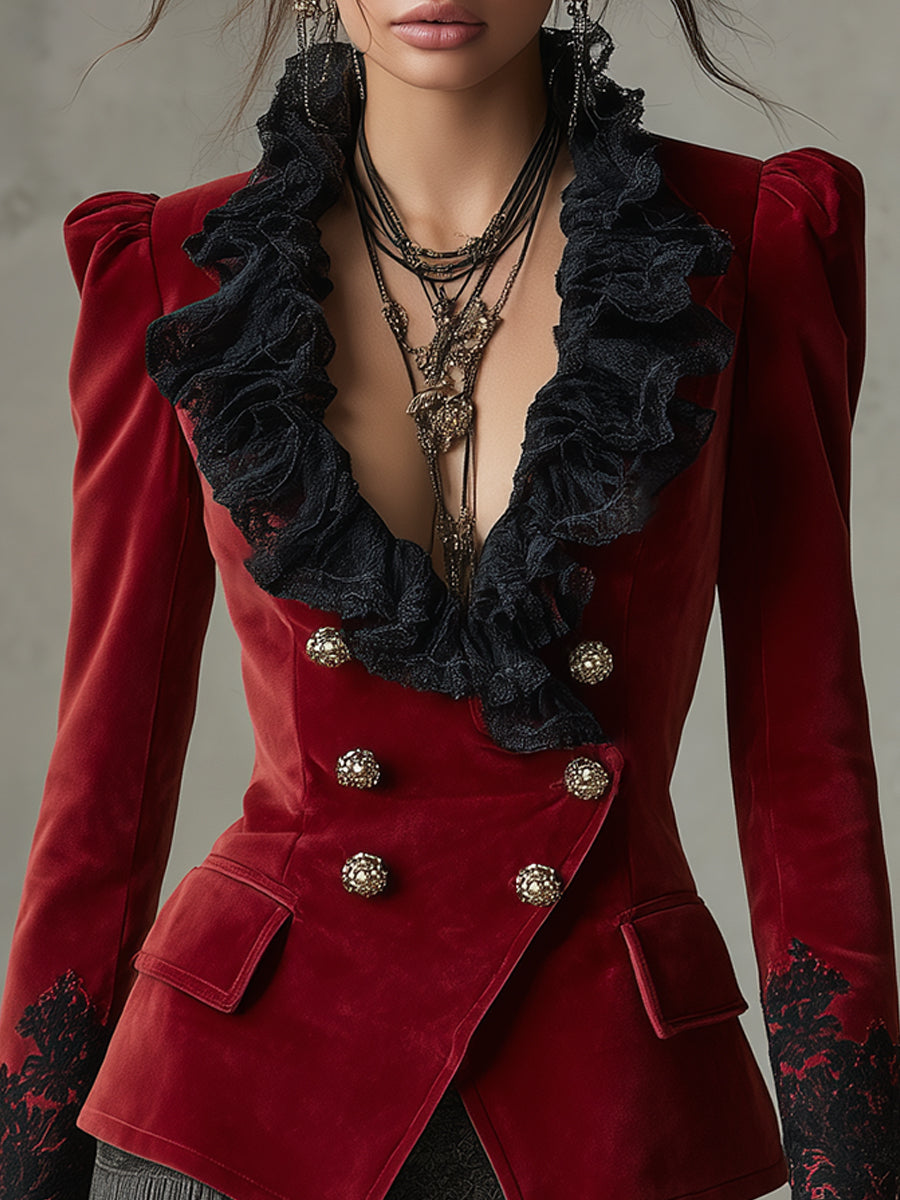 Blazer bohémien rosso e nero – dettaglio dei volant
