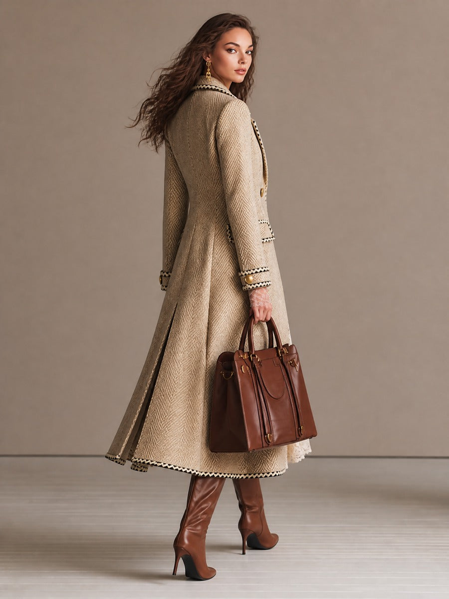 Cappotto lungo in lana spigata color kaki – dettaglio 3