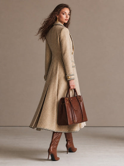 Cappotto lungo in lana spigata color kaki – dettaglio 3