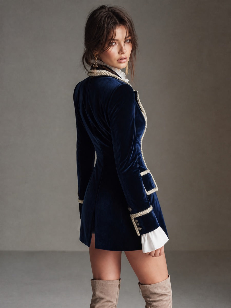 Abito blazer in velluto blu navy – vista laterale