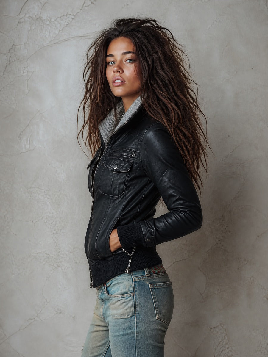 Bomber nero in similpelle – look completo