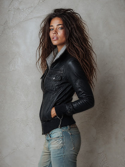 Bomber nero in similpelle – look completo