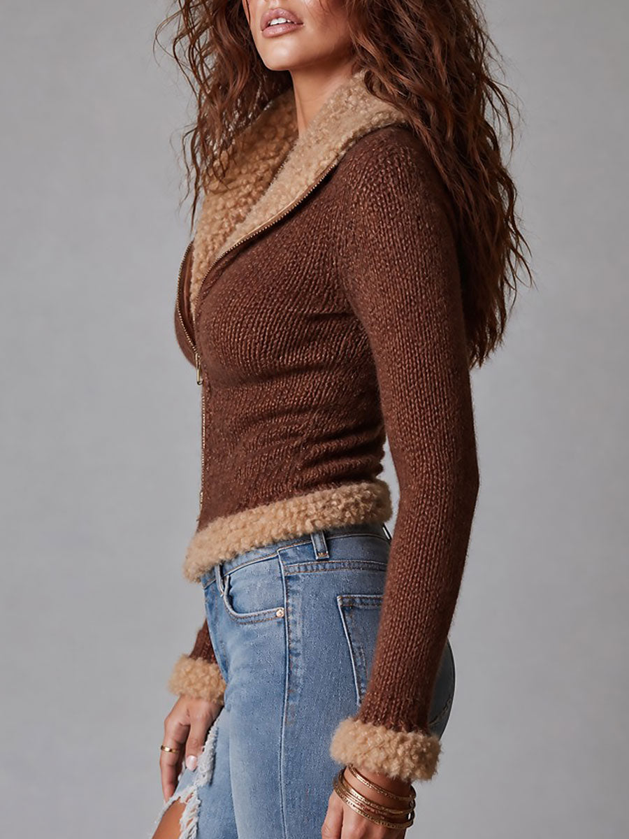 Cardigan vintage marrone – dettaglio del bordo