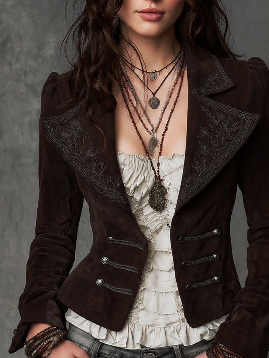 Blazer bohémien marrone – dettaglio del ricamo
