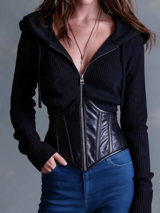Felpa gotica nera con vita a corsetto – vista frontale