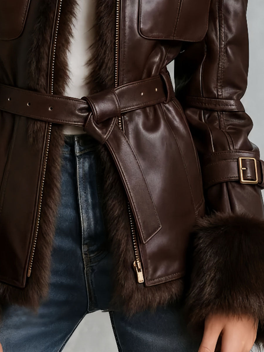 Giacca biker in similpelle cioccolato – look completo
