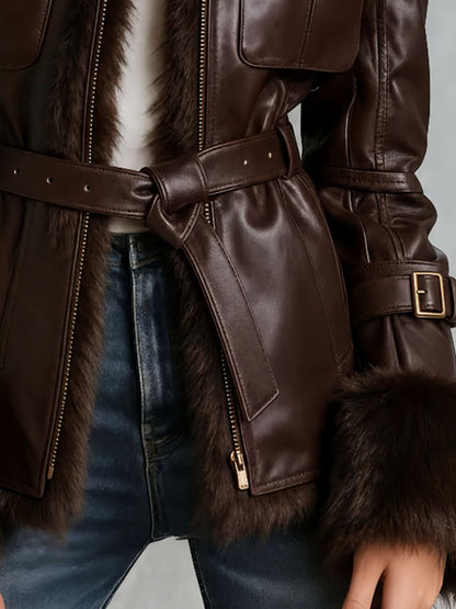 Giacca biker in similpelle cioccolato – look completo