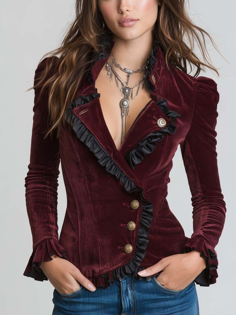 Blazer vintage in velluto bordeaux – vista frontale