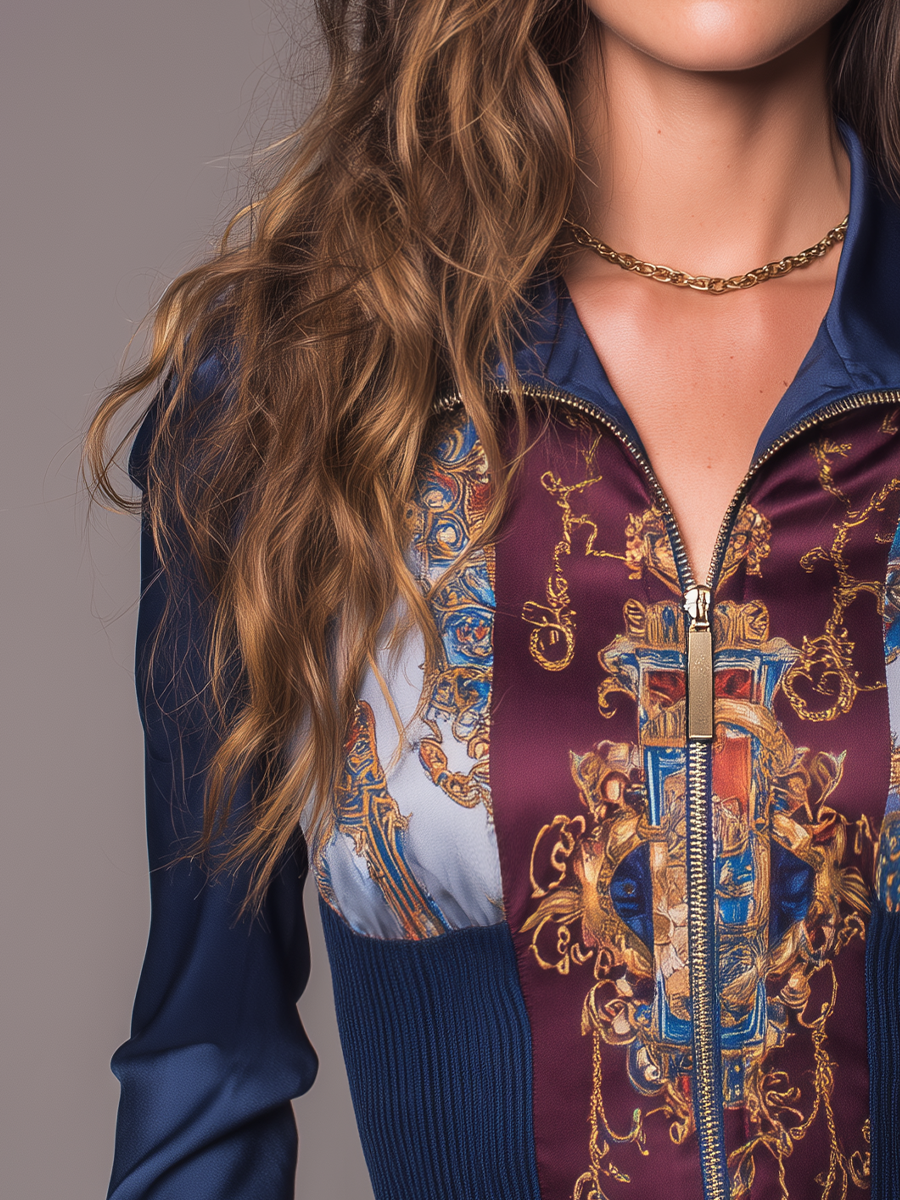Camicetta blu navy con stampa barocca – dettaglio della stampa