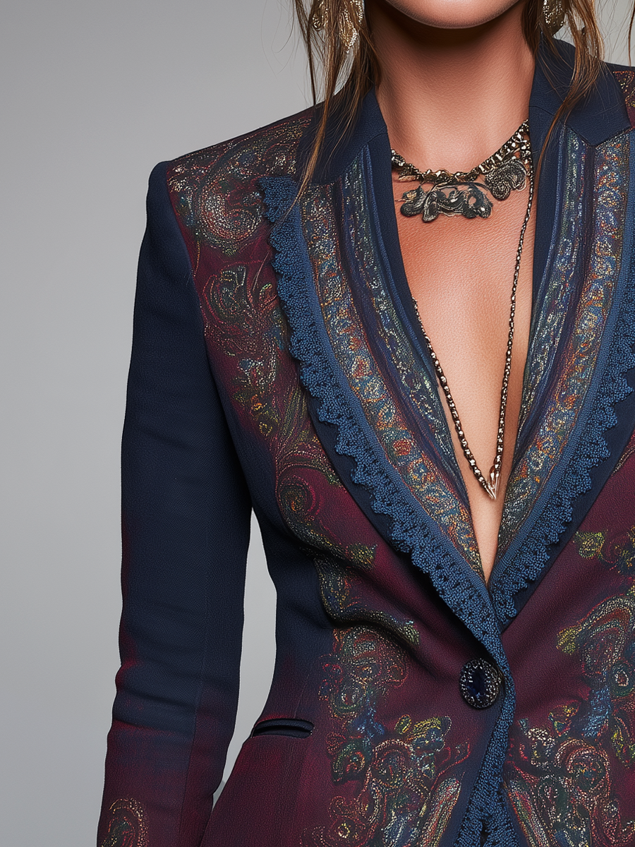 Blazer blu navy paisley – dettaglio del pizzo