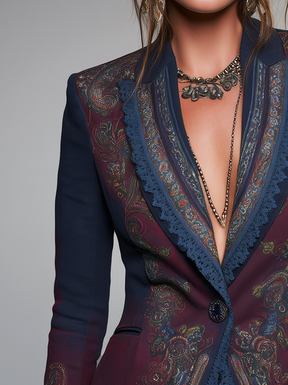 Blazer blu navy paisley – dettaglio del pizzo
