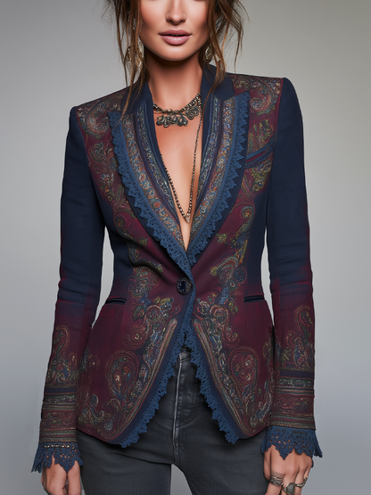 Blazer blu navy con stampa paisley – vista frontale