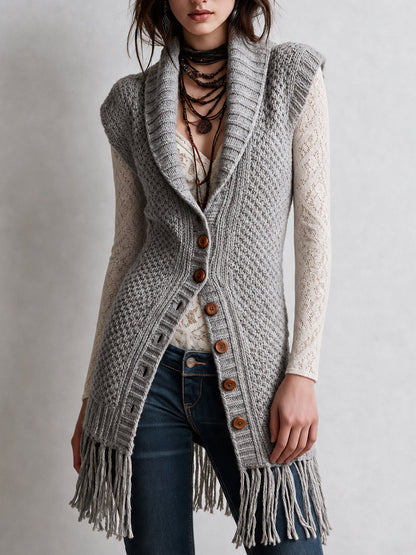 Gilet con frange Ash Nomad grigio – vista frontale
