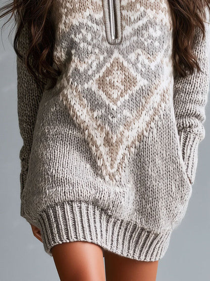 Abito in maglia Fair Isle grigio melange – dettaglio del motivo