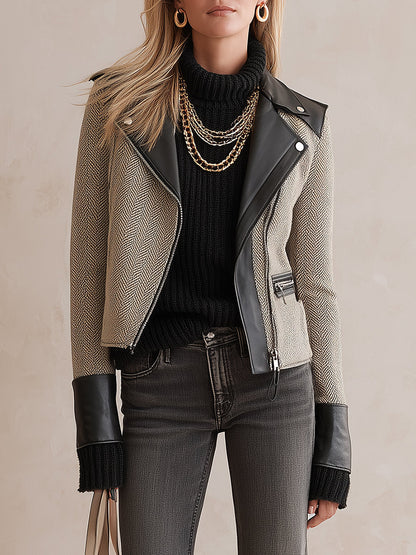 Giacca moto in tweed nera – vista frontale