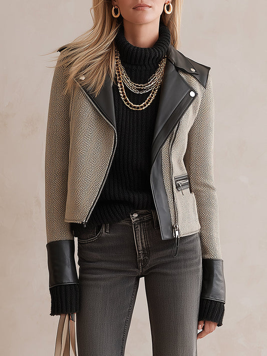 Giacca moto in tweed nera – vista frontale