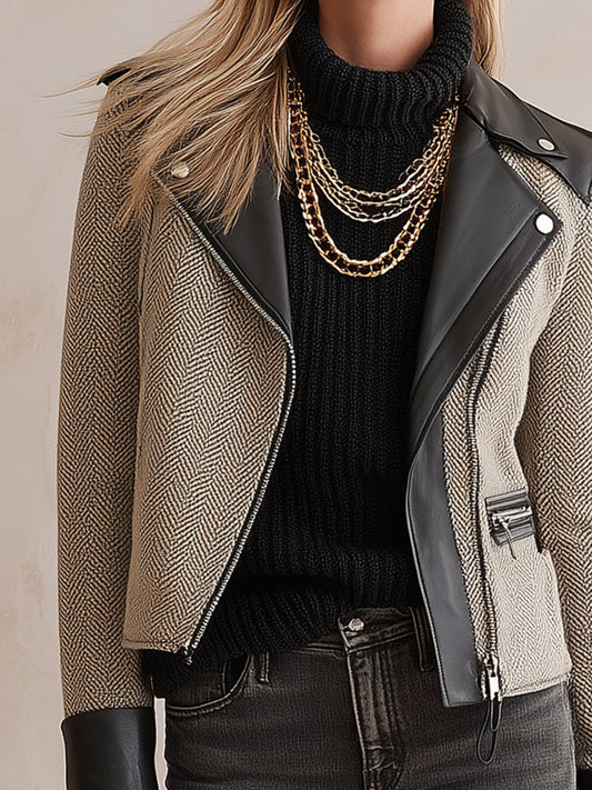 Giacca moto in tweed nera – dettaglio