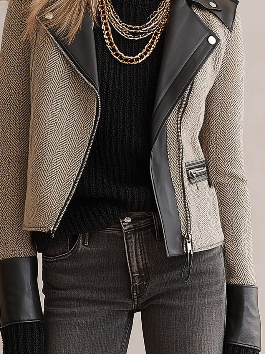 Giacca moto in tweed nera – look completo