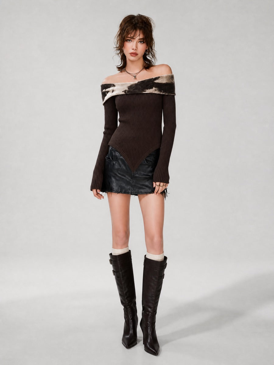Maglione marrone a coste – vista laterale
