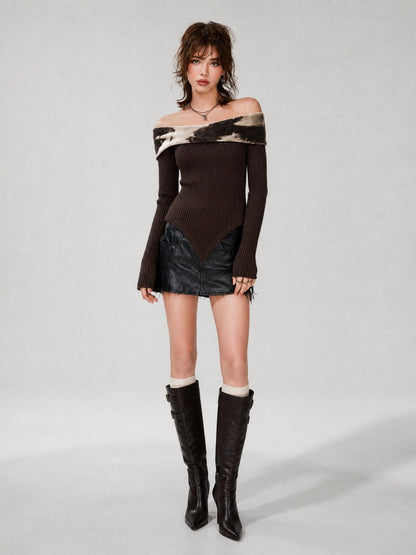 Maglione marrone a coste – vista laterale