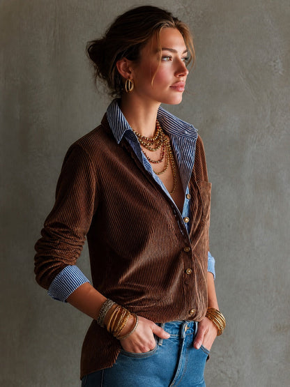 Camicia in velluto a coste marrone – vista laterale