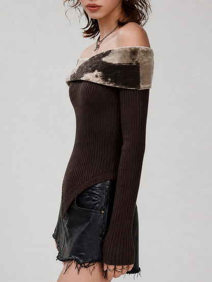 Maglione marrone – dettaglio del colletto in velluto
