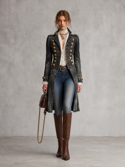 Cappotto lungo in denim stone wash – vista frontale