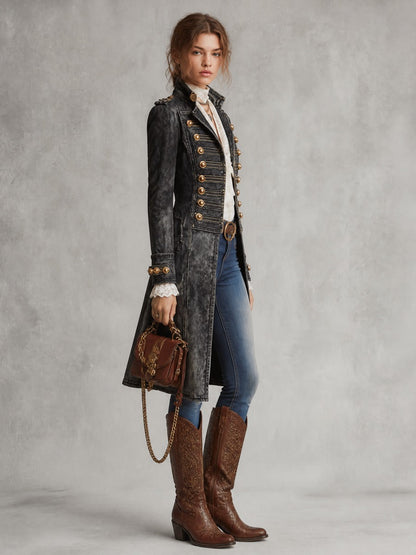Cappotto denim stile militare – dettaglio bottoni