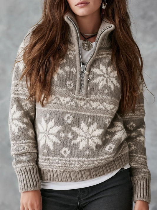 Maglione grigio melange a fiocchi di neve – vista frontale