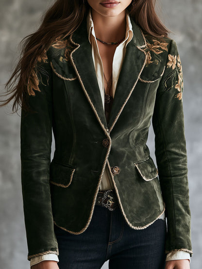 Blazer in microcamoscio verde bosco – vista frontale