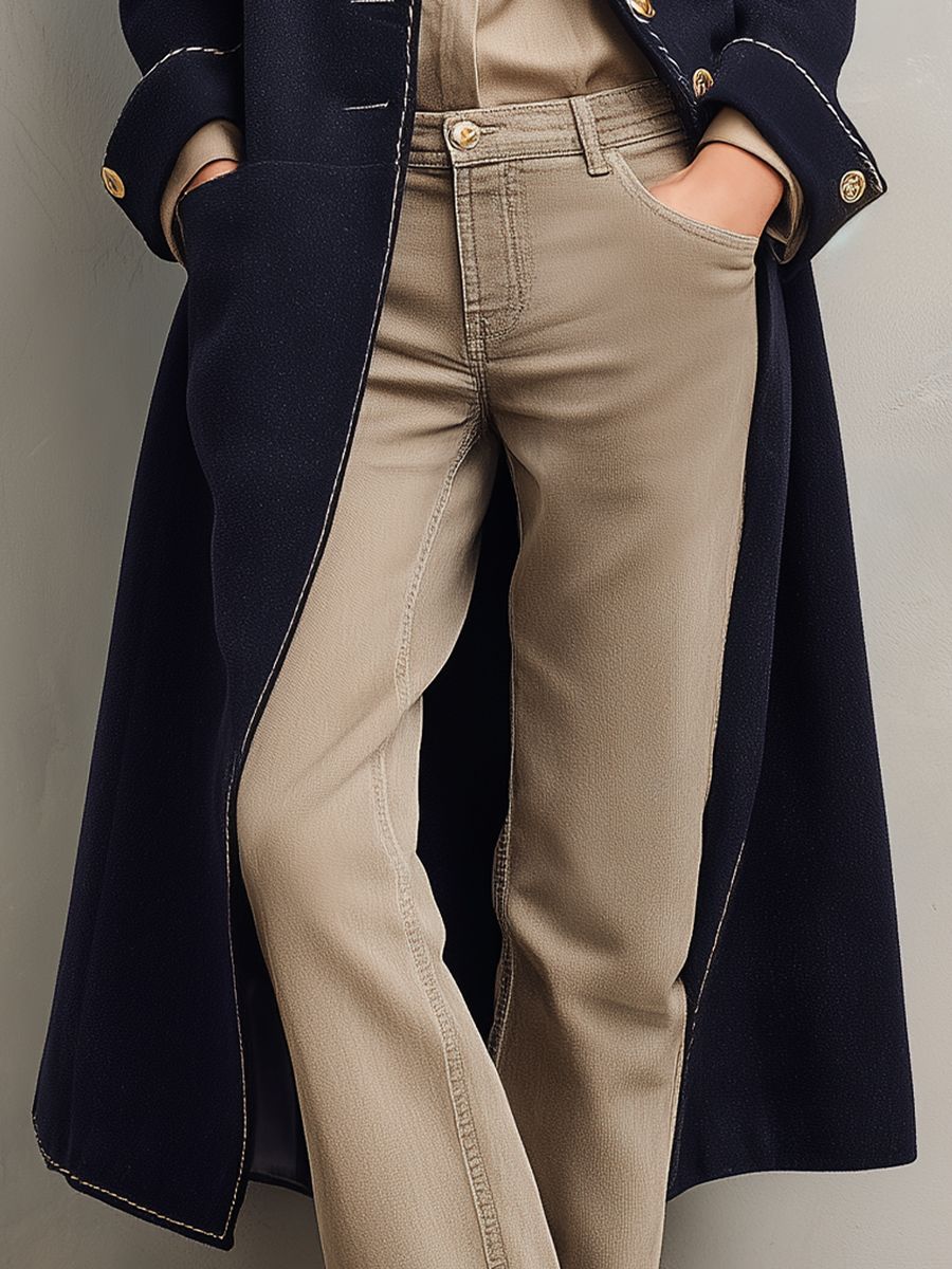 Cappotto lungo blu navy – dettaglio dei bottoni militari