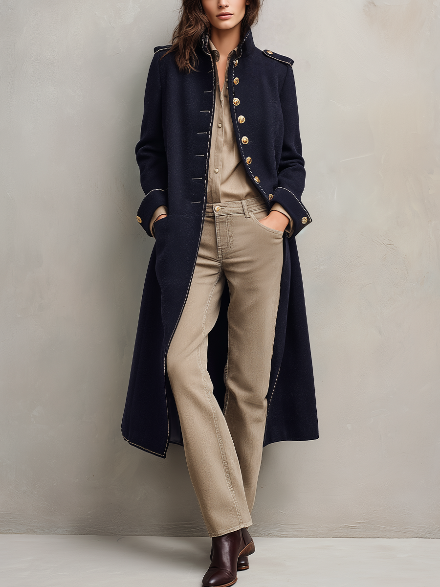 Cappotto lungo blu navy – vista frontale