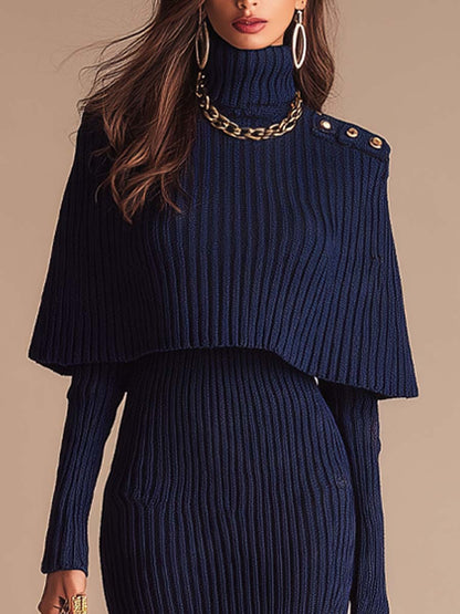 Abito midi blu navy con mantella – vista posteriore