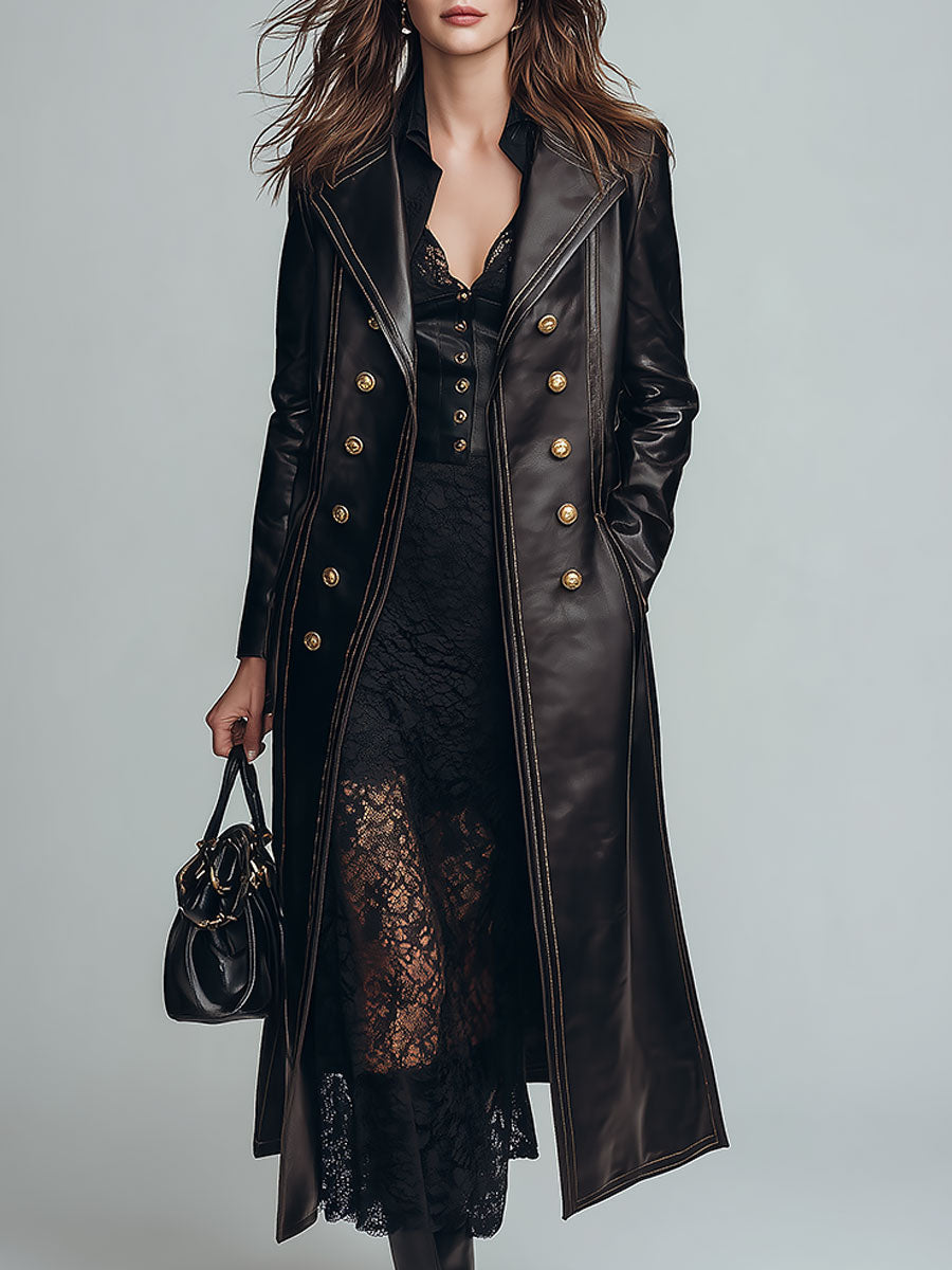 Cappotto doppiopetto nero in ecopelle – dettaglio