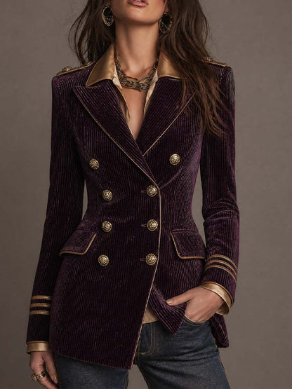 Blazer doppiopetto viola in velluto a coste – vista frontale