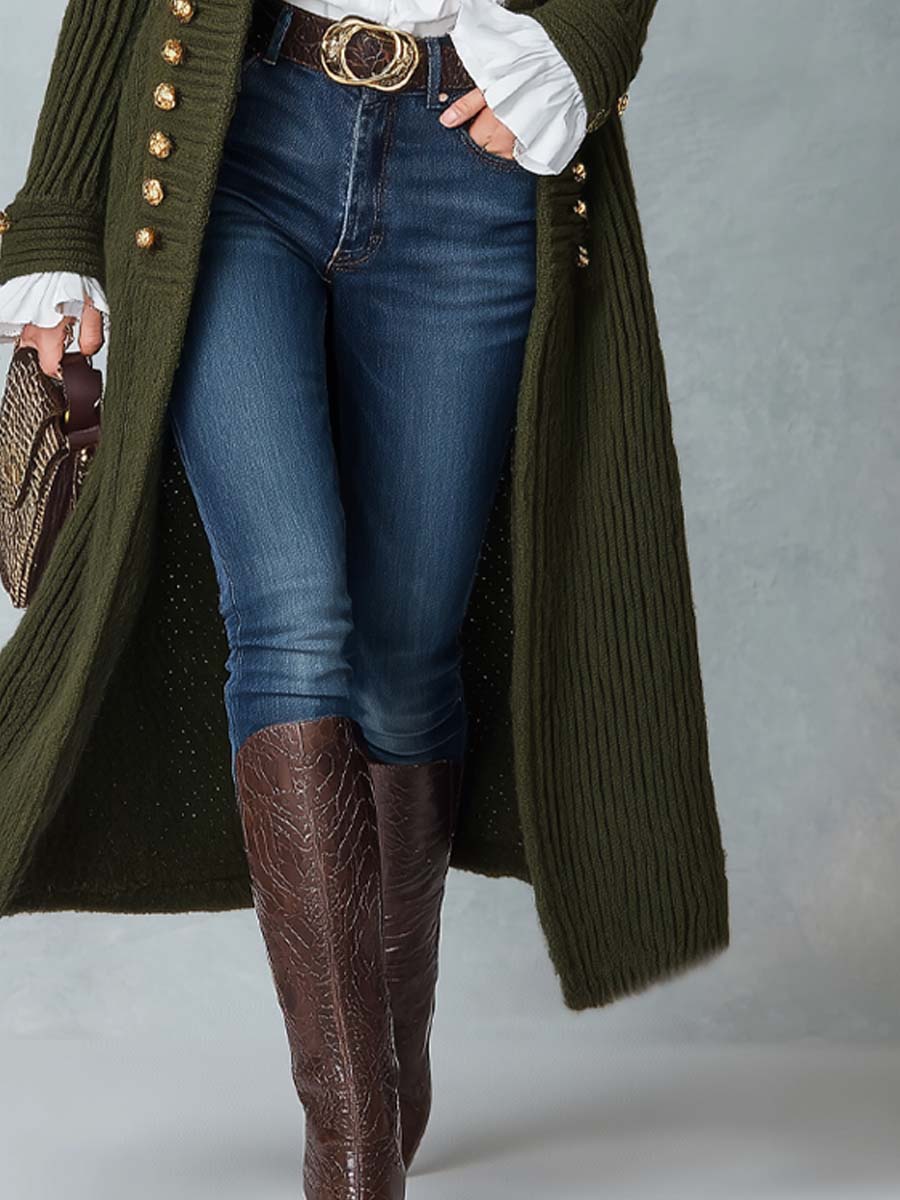 Cappotto lungo in maglia verde oliva – dettaglio