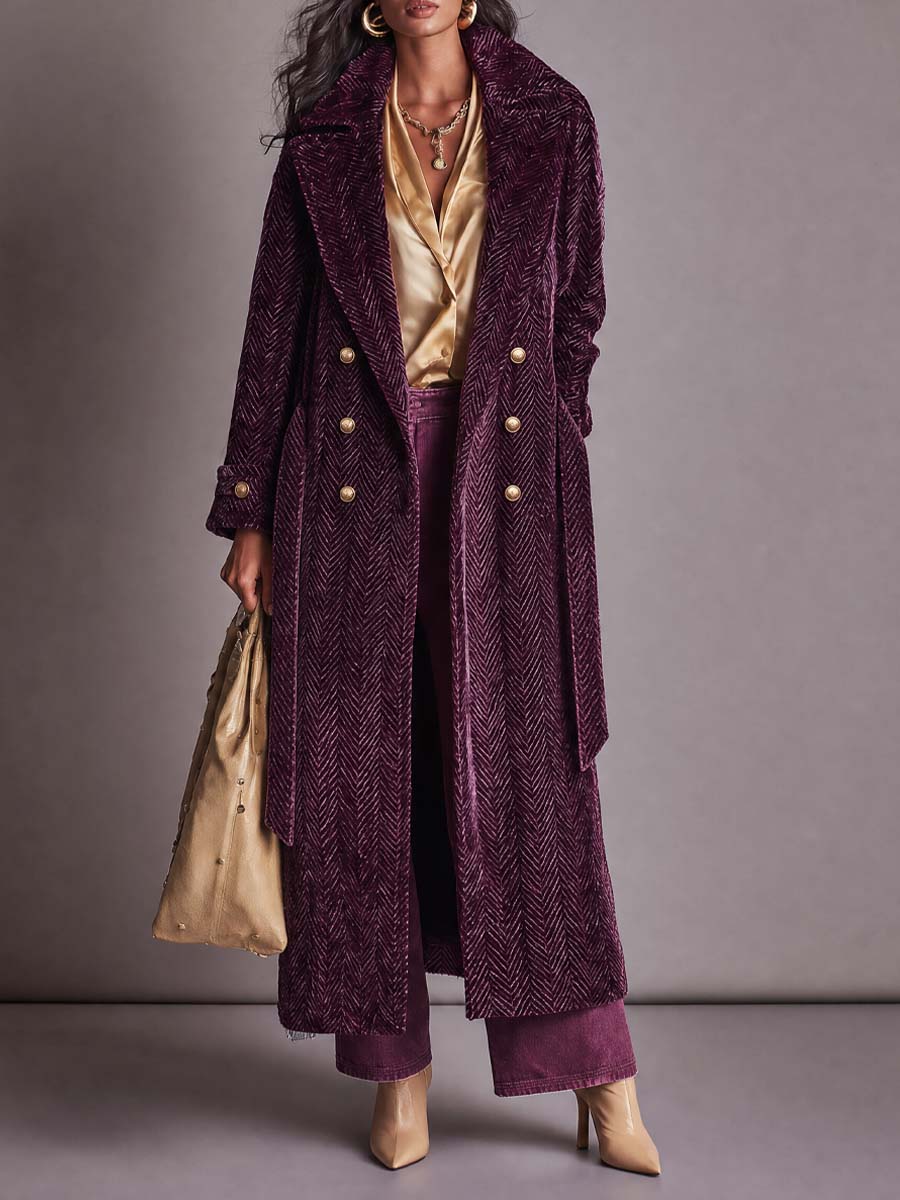 Cappotto doppiopetto viola prugna – vista frontale