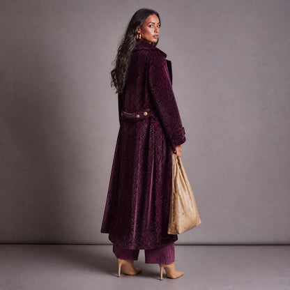 Cappotto viola prugna – dettaglio tessuto
