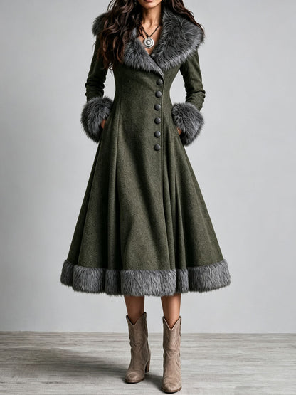 Cappotto lungo boho western verde oliva – vista frontale