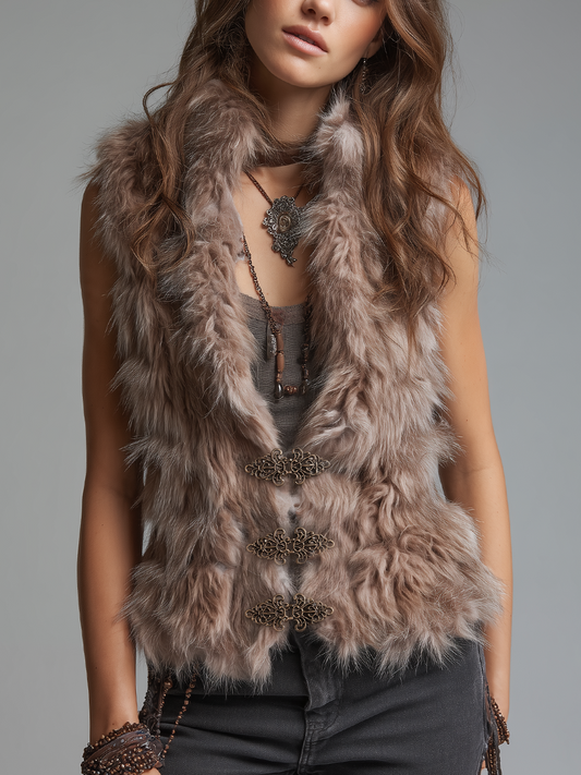 Gilet in eco-pelliccia tortora – vista frontale