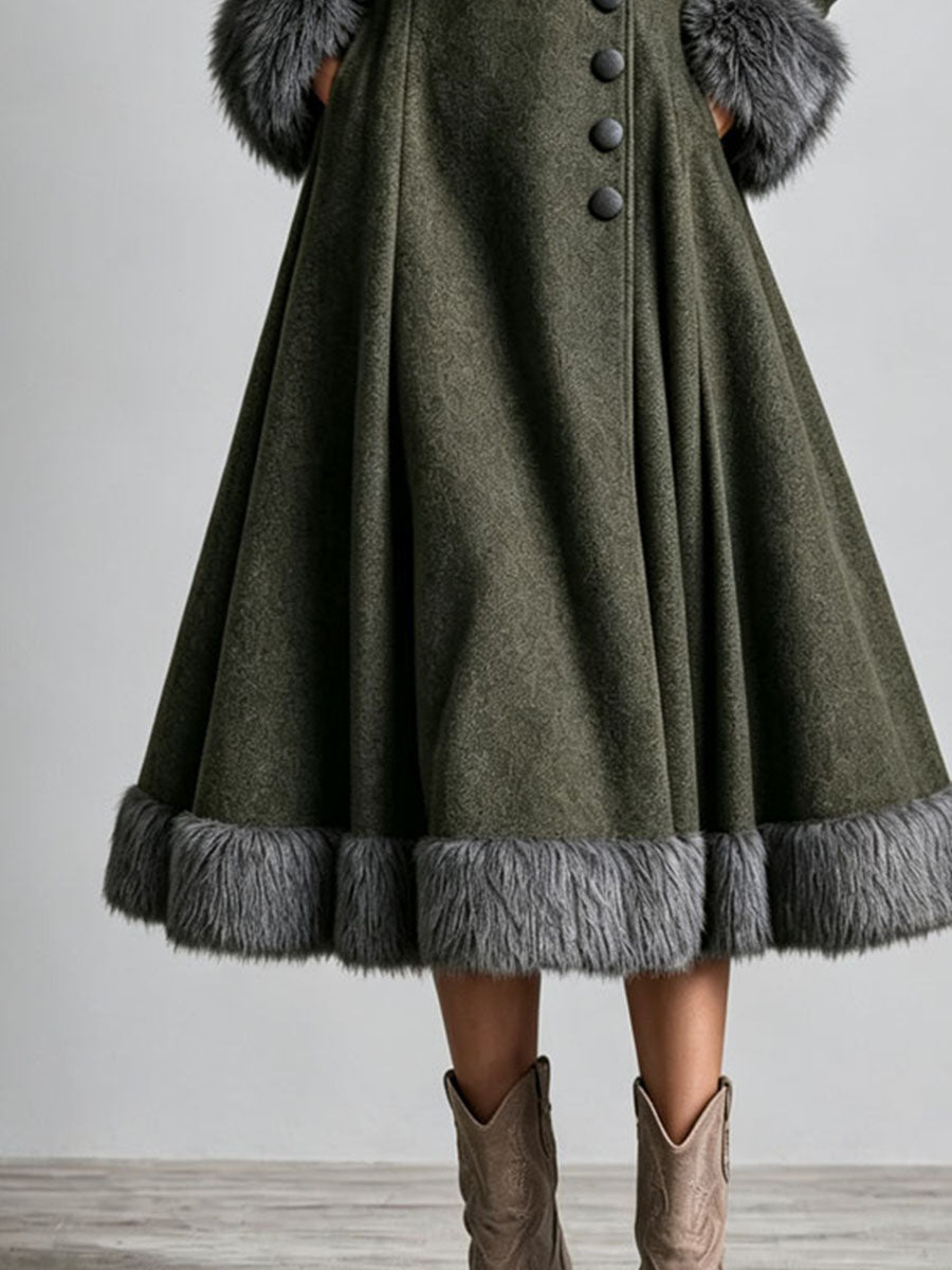 Cappotto lungo boho western verde oliva – dettaglio