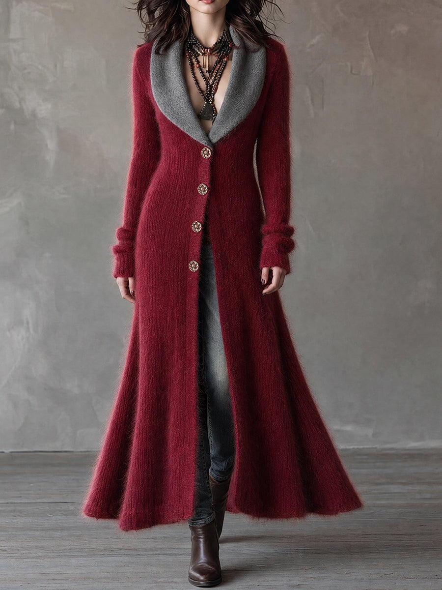 Cardigan spolverino rosso e grigio – vista frontale