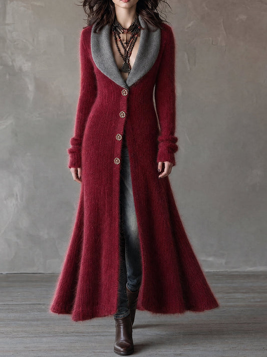 Cardigan spolverino rosso e grigio – vista frontale