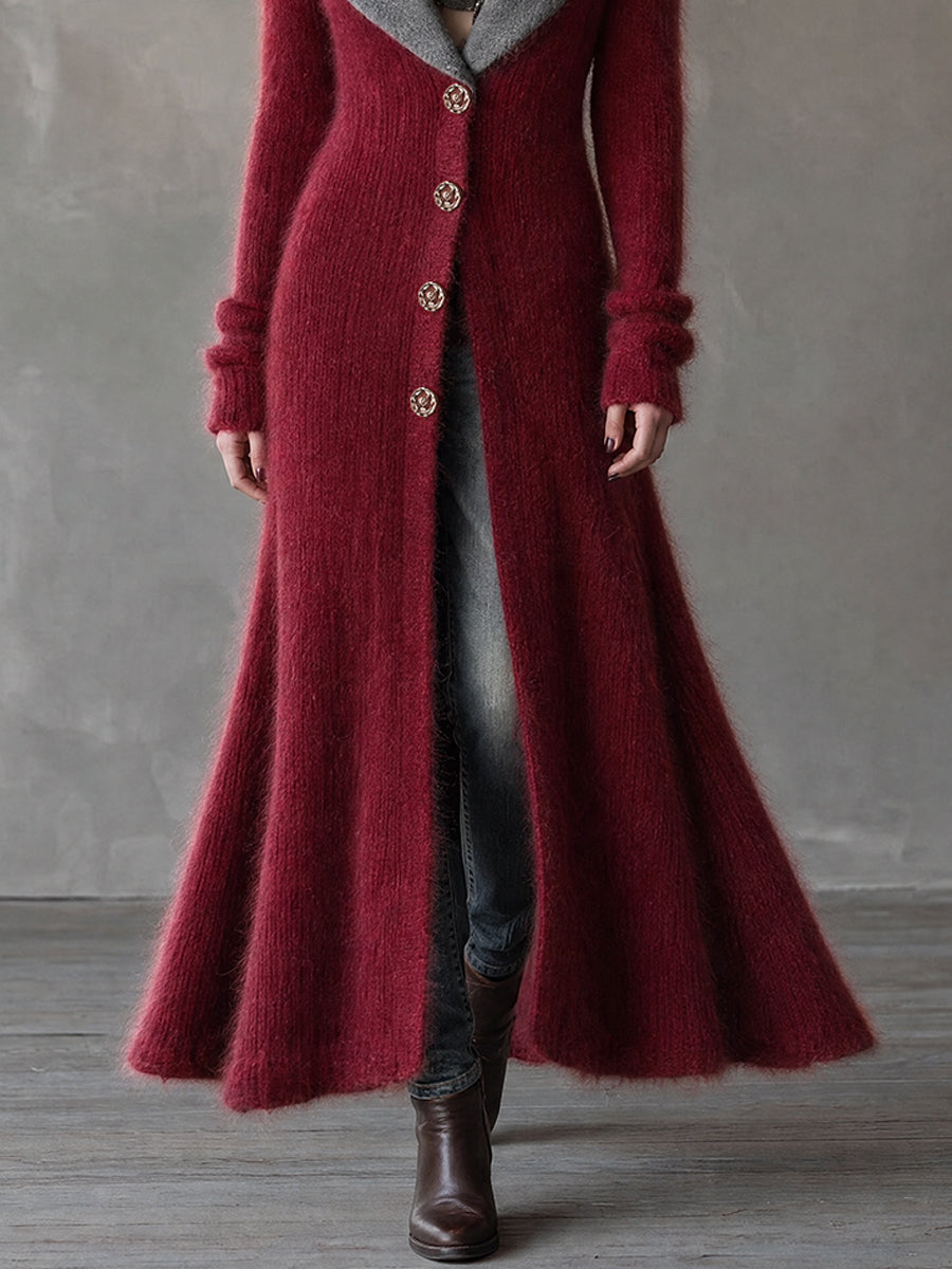 Cardigan spolverino rosso e grigio – dettaglio
