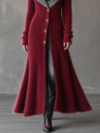 Cardigan spolverino rosso e grigio – dettaglio