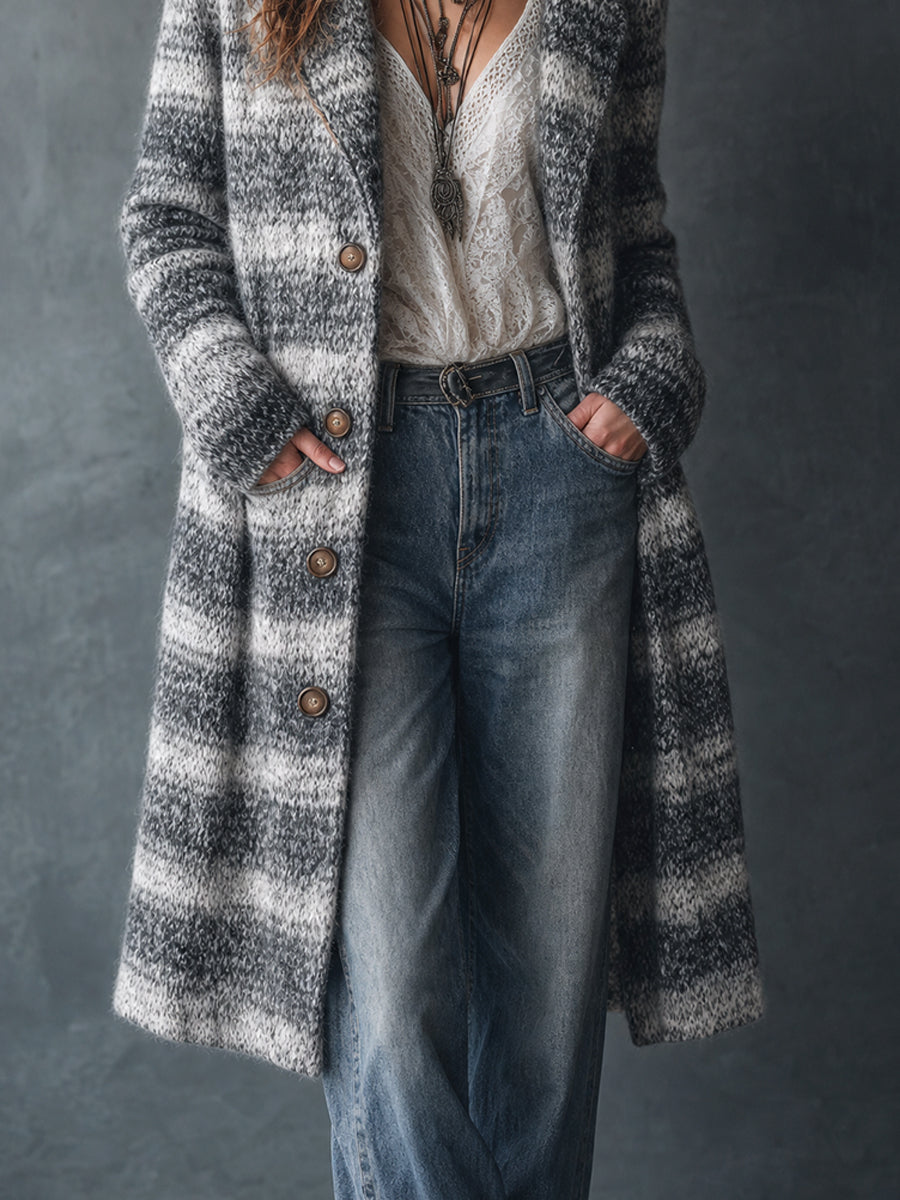 Cappotto in maglia grigio e bianco – dettaglio
