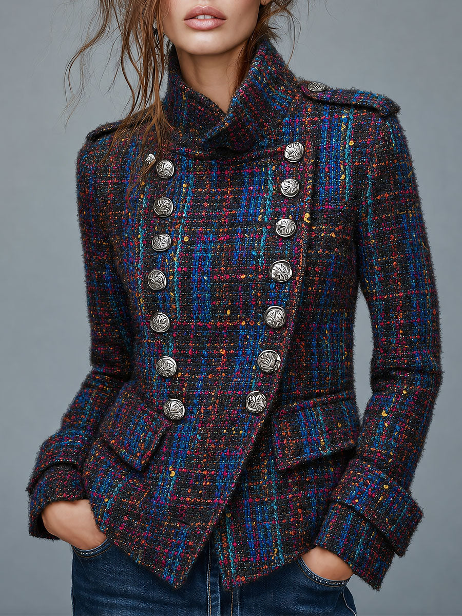 Cappotto in tweed blu royal doppiopetto – vista frontale