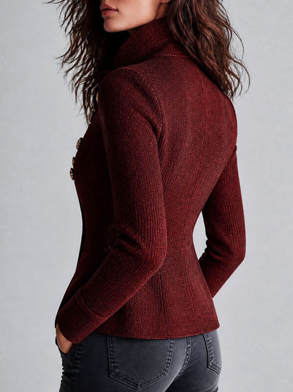 Cardigan doppiopetto bordeaux con bottoni dorati – vista laterale