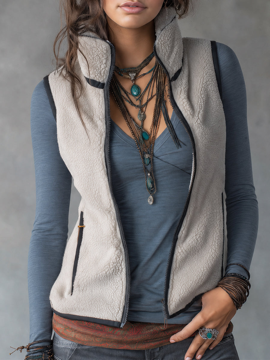 Gilet in sherpa bianco avorio – vista frontale