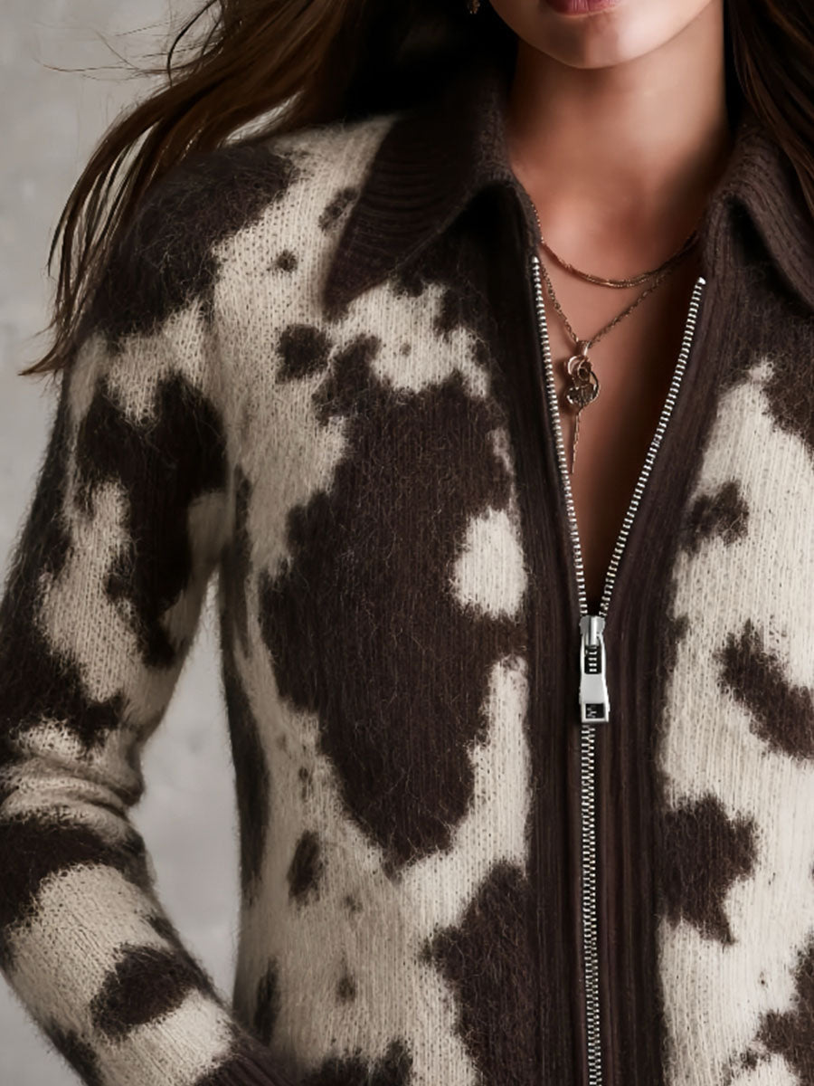 Cardigan marrone in mohair effetto mucca – dettaglio